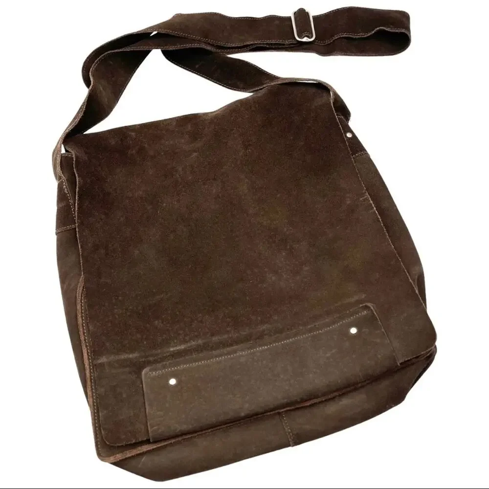 UNBRANDED GENUINE SUEDE LEATHER MESSENGER CROSSBODY BROWN BAG GREAT QUALITY